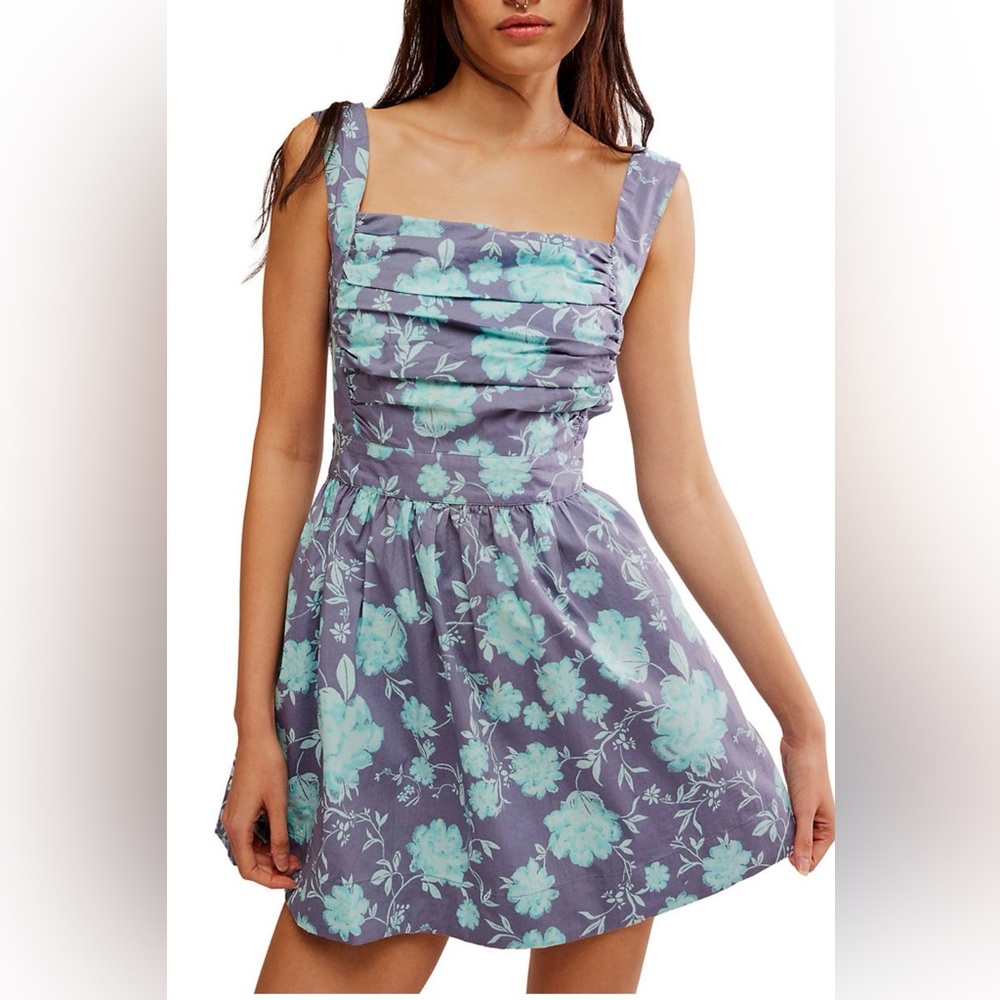 Free People Meet Me In Maui Printed Mini Dress Size L Ocean Combo